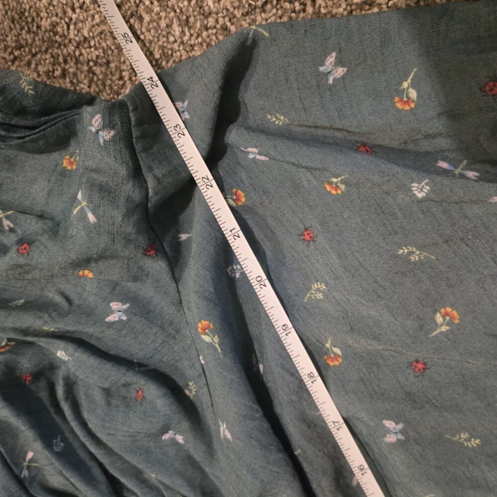 LC Lauren Conrad Teal Floral Puff Sleeve Button Front Top - Picture 8 of 8
